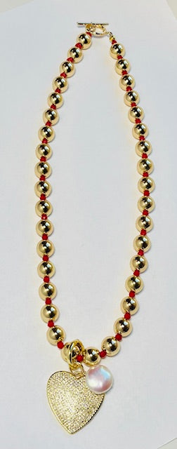 10 mm gold plated necklace with link and 2 charms